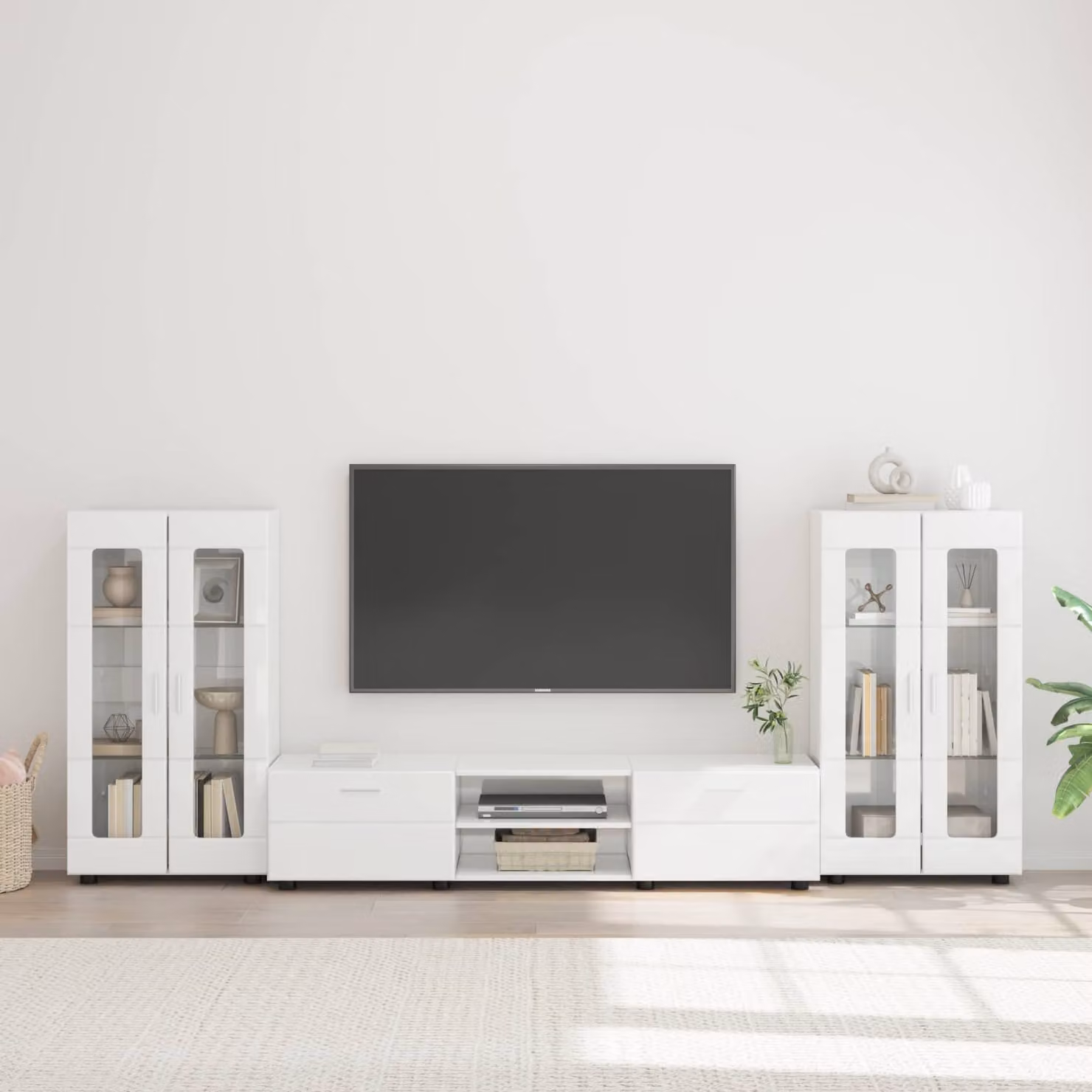 Set mobile TV moderno vidaXL FLORIN in 3 pezzi Bianco Lucido con legno MDF L: 150 cm, P: 39 cm, H: 30 cm