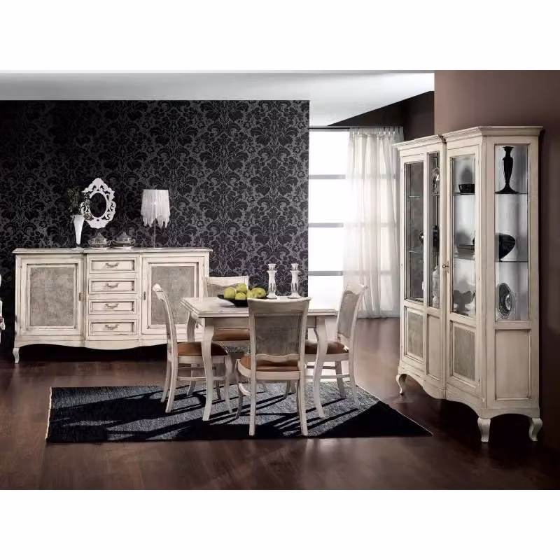 Madia Shabby Chic Mobili 2G con 2 porte, 4 cassetti e paglia di Vienna, colore bianco, L: 200 cm, P: 52 cm, H: 113 cm – 4