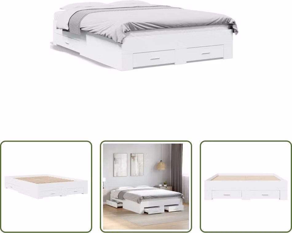 The Living Store Giroletto con cassetti bianco 120x200 cm materiale legno