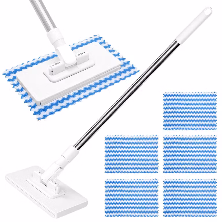 Mocio con sistema di fissaggio, 5 panni in microfibra, 100 cm