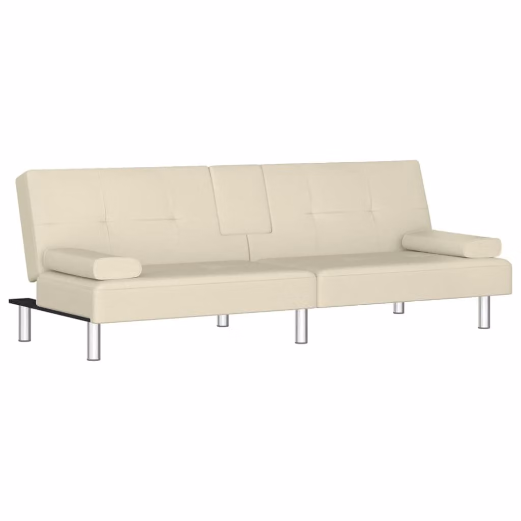 Divano Letto con Portabicchieri in Pelle finta Crema