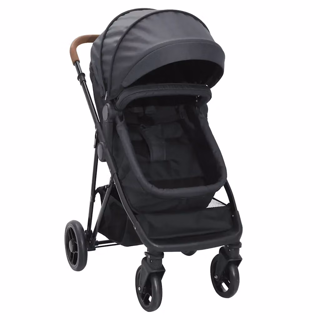 Passeggino combinato pieghevole vidaXL in acciaio e tessuto, Antracite e Nero – 2