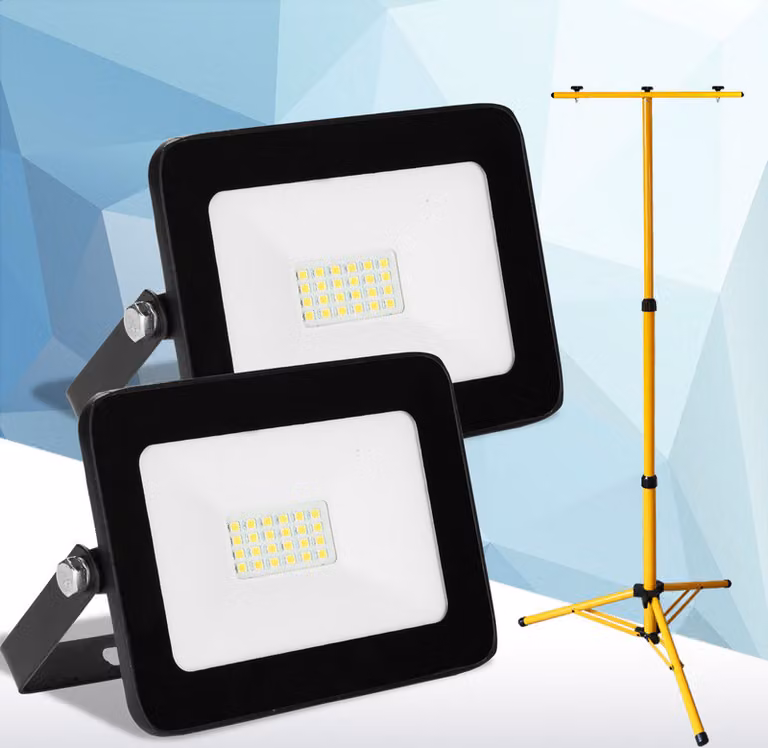 Jopassy 2x 20W LED proiettore da costruzione Proiettore a treppiede Proiettore da esterno Luce da lavoro Proiettore da costruzione IP66 Impermeabile Bianco caldo