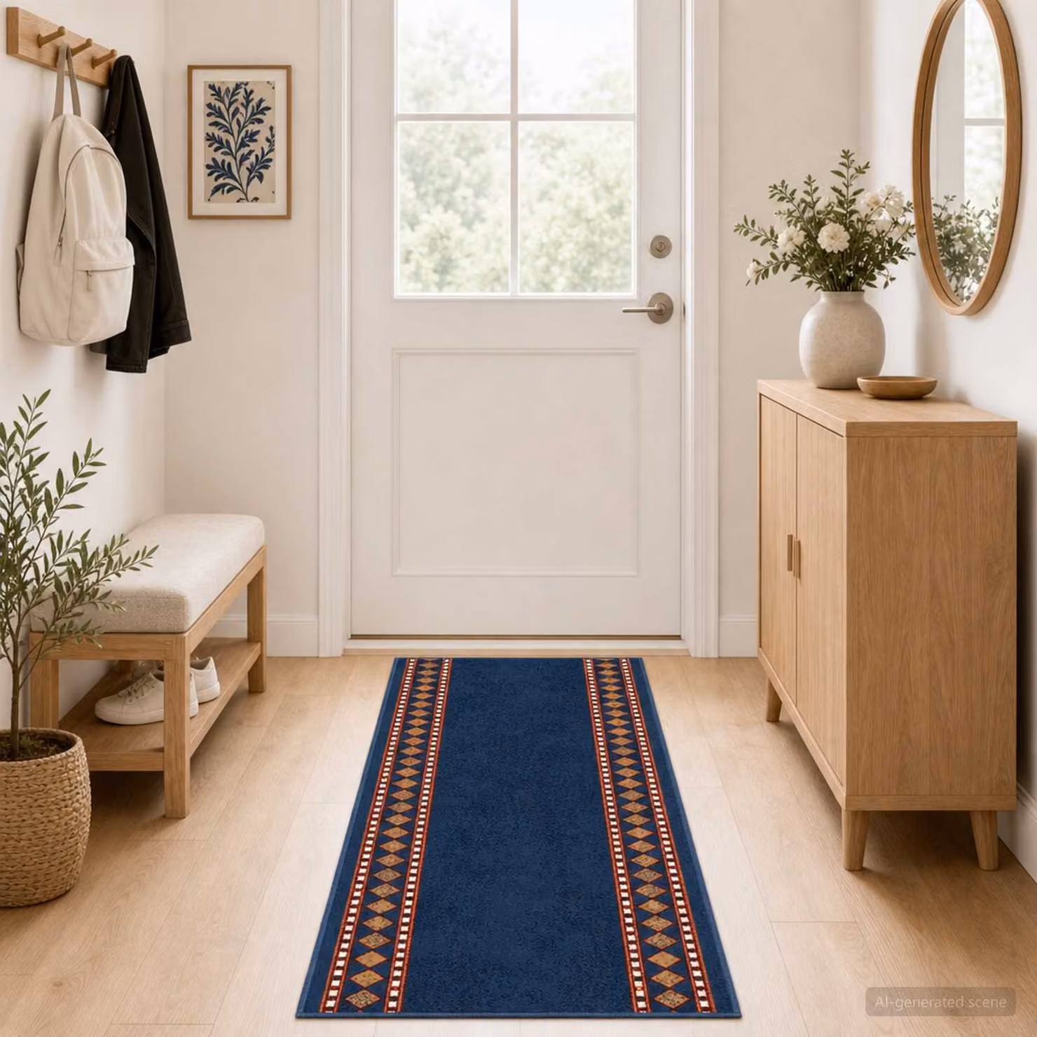 vidaXL Tappeto Runner FLORNES Tessuto Blu Diamanti 100 x 350 cm PP