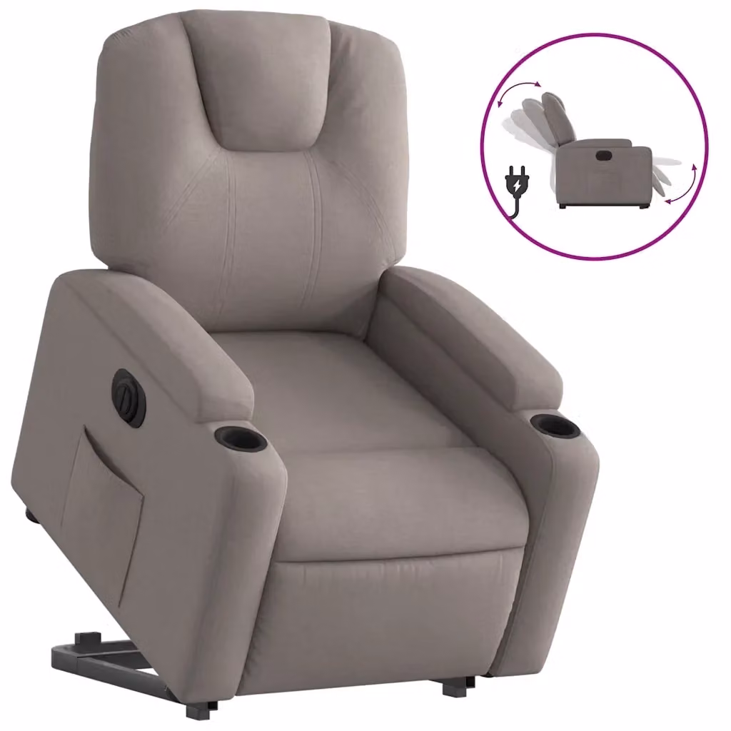 Poltrona Alzapersona Reclinabile Elettrica vidaXL in Tessuto Beige e Grigio con Supporto per Senior – 2