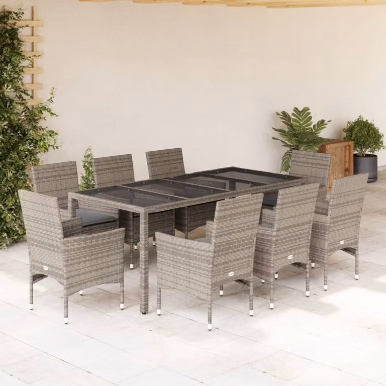 Maison Exclusive - Set da Pranzo da Giardino 9 pz con Cuscini Polyrattan e Vetro