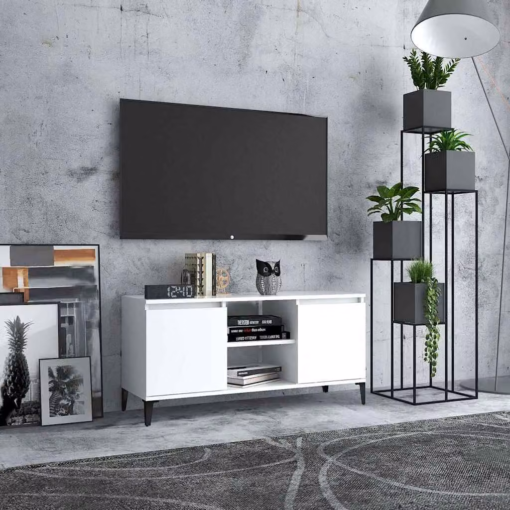 Mobile TV vidaXL con gambe in metallo bianco L: 103,5 cm, P: 35 cm, H: 50 cm