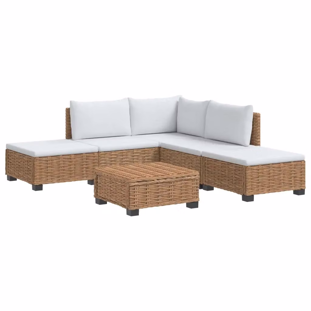 Set Lounge da Giardino a Forma di L vidaXL in Polyrattan con Cuscini Beige e Bianco per 6 Persone – 2