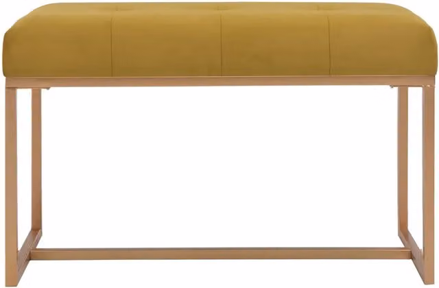 Panca moderna in velluto giallo senape con struttura in metallo matt, L: 80 cm, H: 45 cm, P: 36 cm