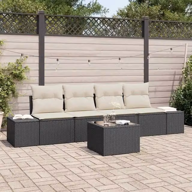 Set di divani 5 pz Nero e Crema polyrattan 3346927