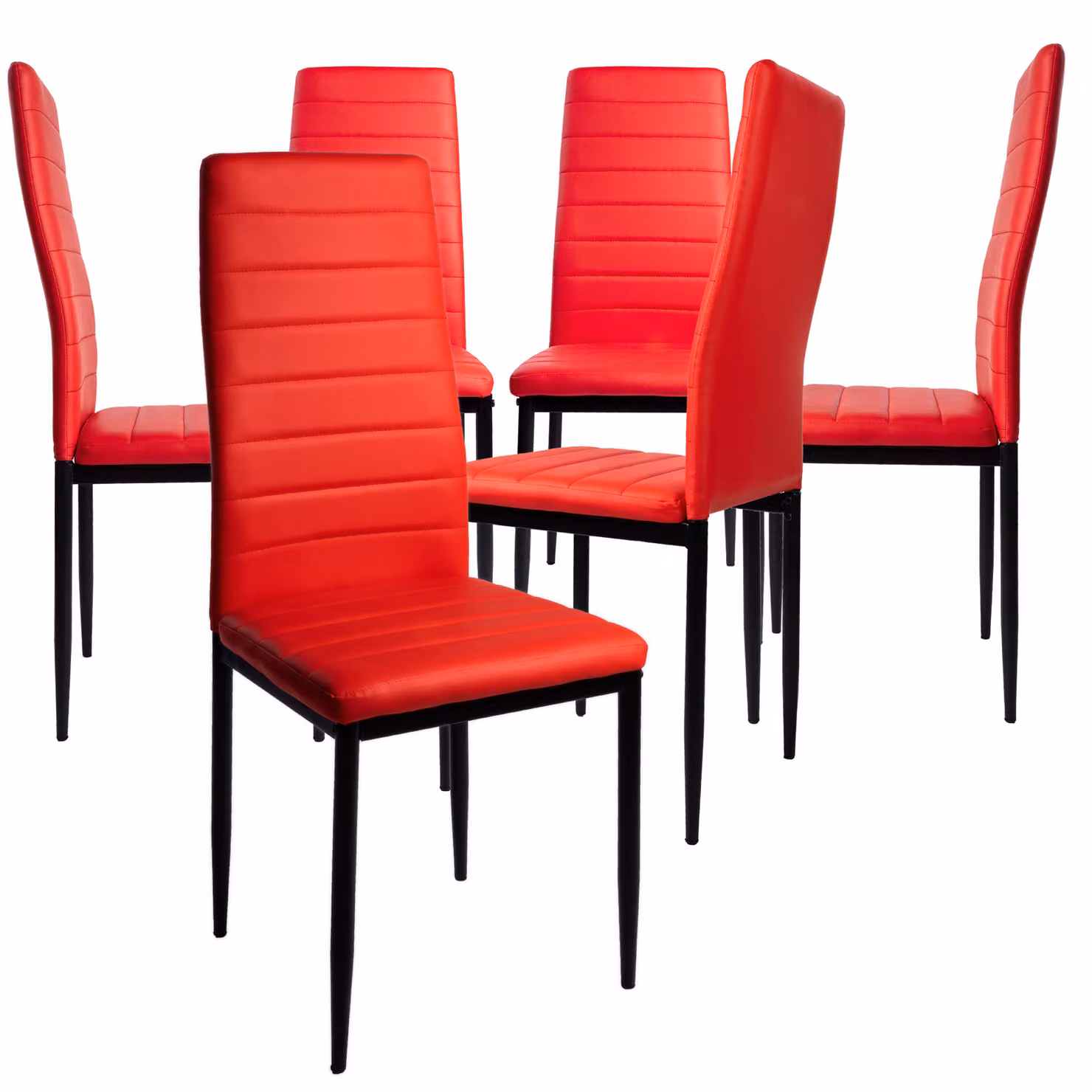 Set di sedie da pranzo, disponibili in confezioni da 2, 4, 6 o 8 pezzi. Sedie per cucina e soggiorno, rivestite in ecopelle. Colore: rosso; confezione: 6 pezzi
