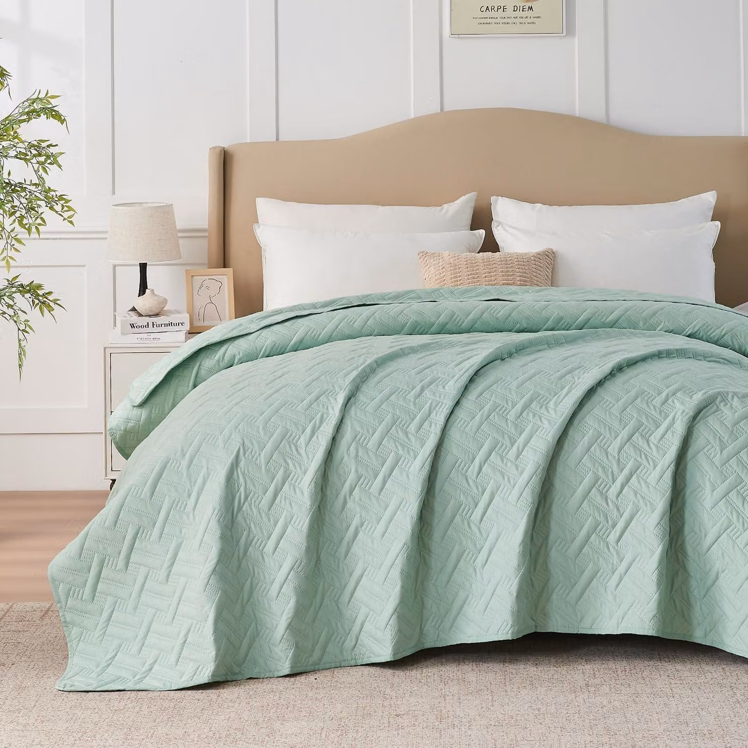 Elegante copripiumino verde menta con motivo a rilievo, 220x240 cm
