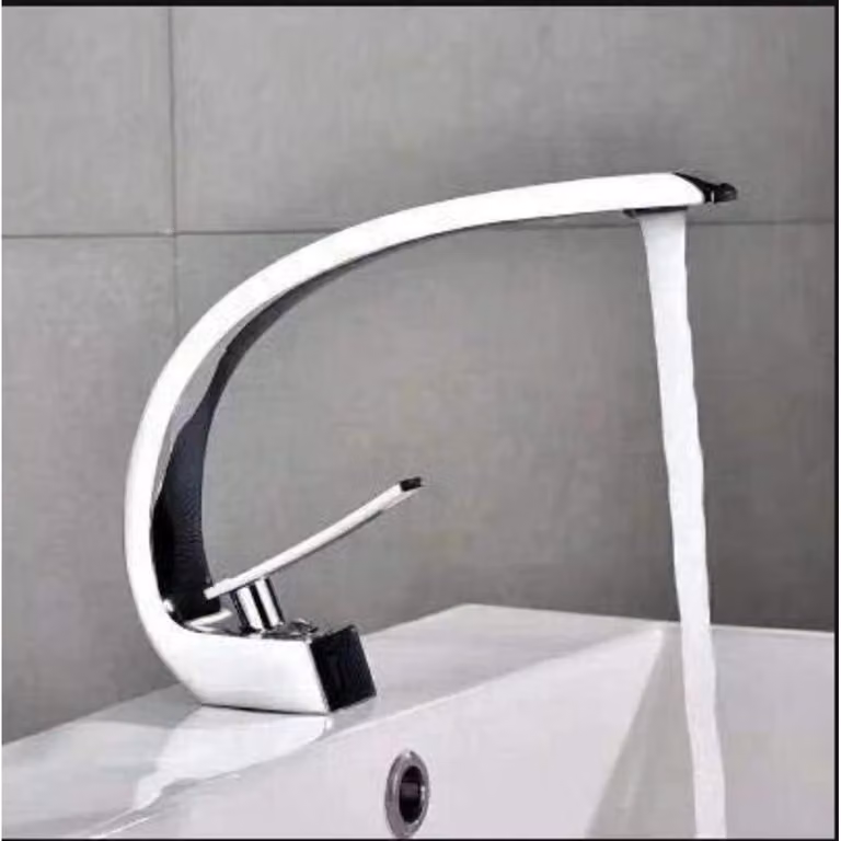 Miscelatore per lavabo da bagno, design moderno, nero/oro, cromo, monocomando
