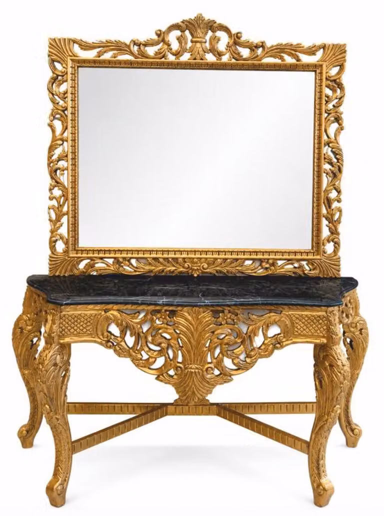 Consolle da parete in stile barocco "Casa Padrino" con specchio e piano in marmo, finitura oro/nero - Eleganti e sontuosi mobili da ingresso in stile barocco