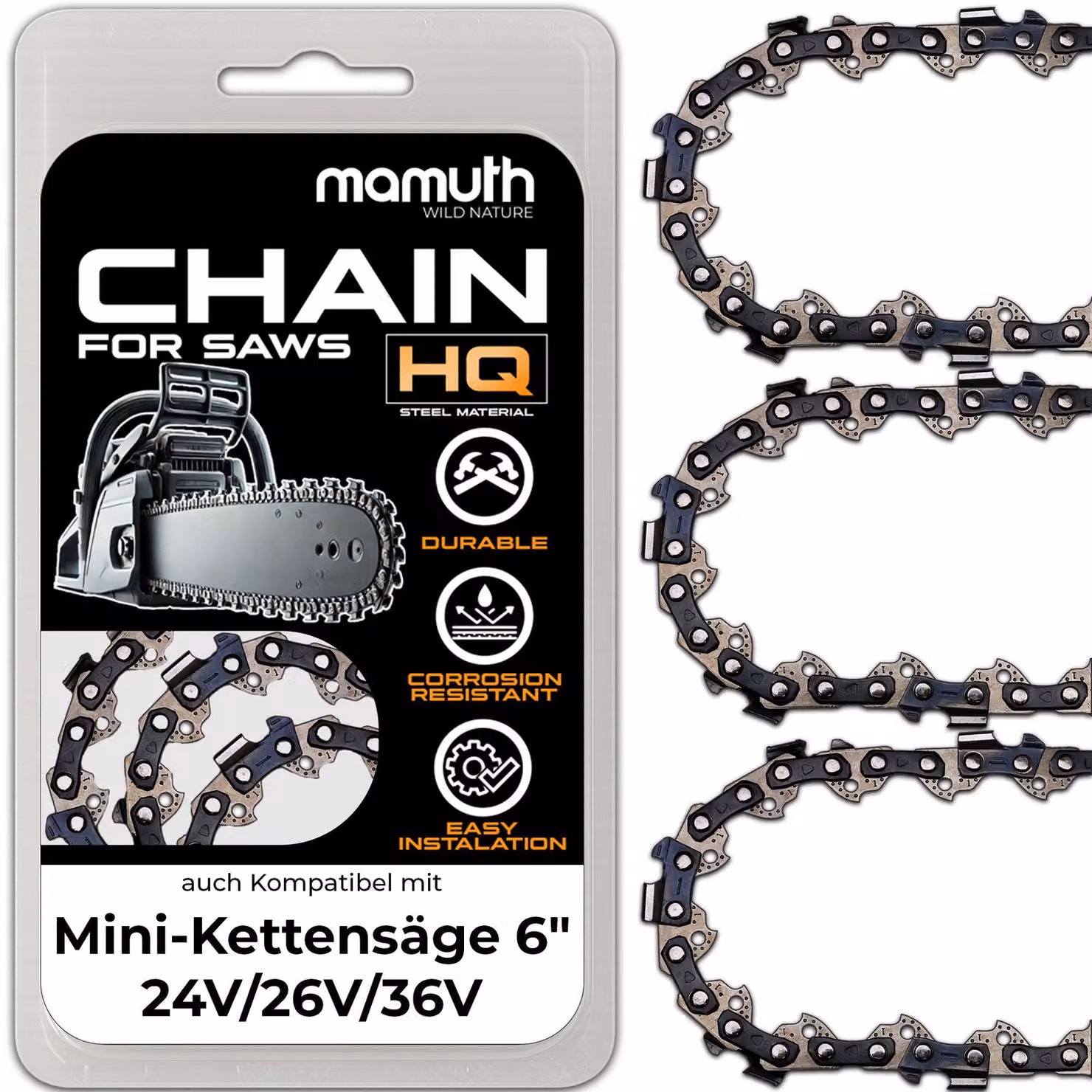 3 catene per motosega, lunghezza 15 cm, spessore 1,1 mm, passo 1/4", modello 37 TG, per motoseghe compatte da 6 pollici, 24V/26V/36V