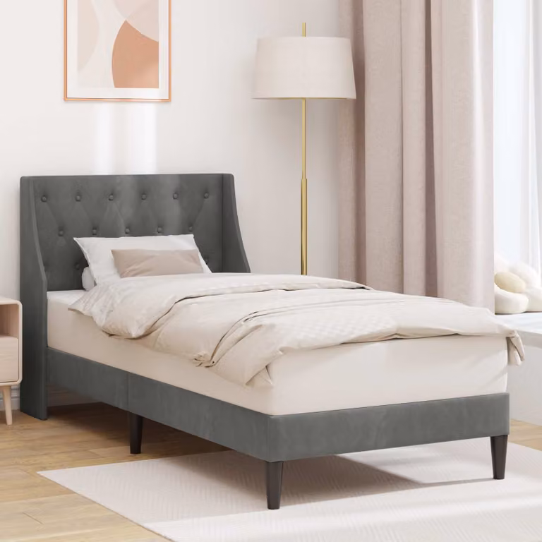 Struttura del letto moderna vidaXL in velluto grigio con legno composito, L/P/H: 192 x 90 x 96 cm
