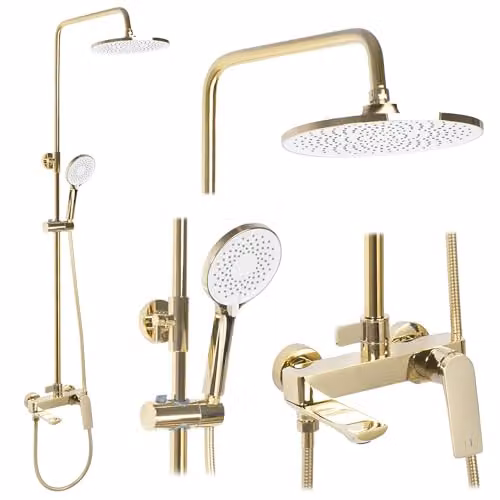 Rea - Colonna Doccia Avalon Gold Sistema Doccia In Ottone Per Bagno (Oro) 50x23x153cm