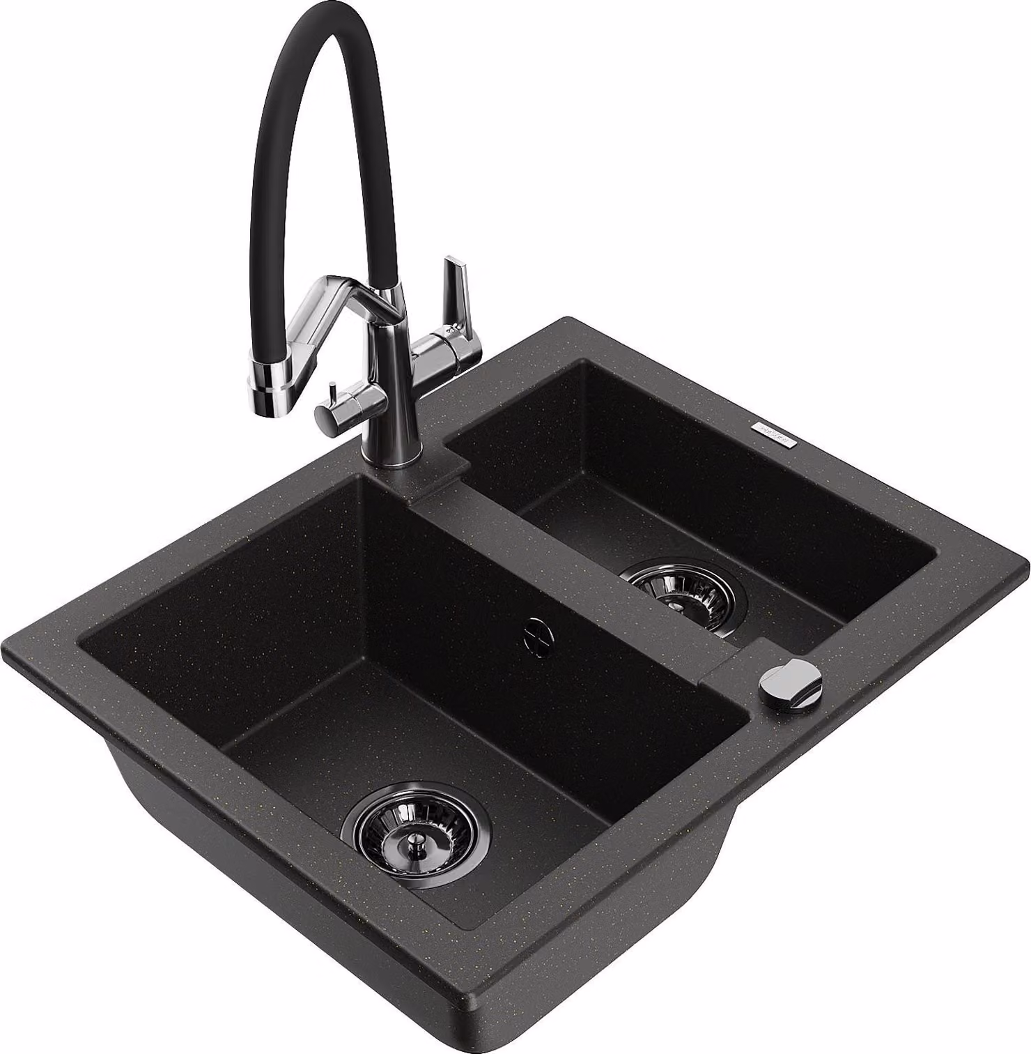Mexen Carlos lavello in granito 1,5 vasca con rubinetto da cucina Duo, nero/oro metallizzato - 6518-75-671701-07-B