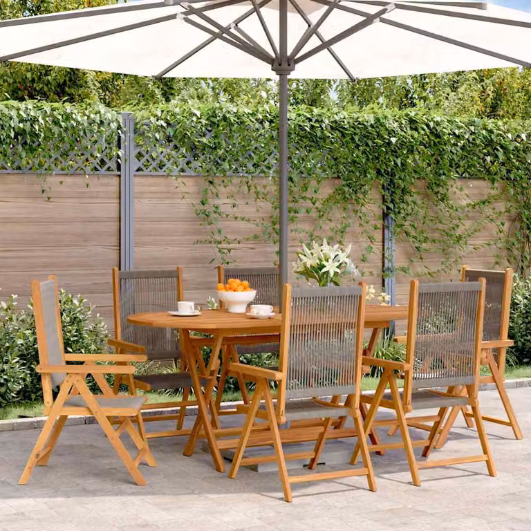 Set di 6 sedie pieghevoli reclinabili vidaXL in legno di acacia oliato e tessuto textilene, colore grigio