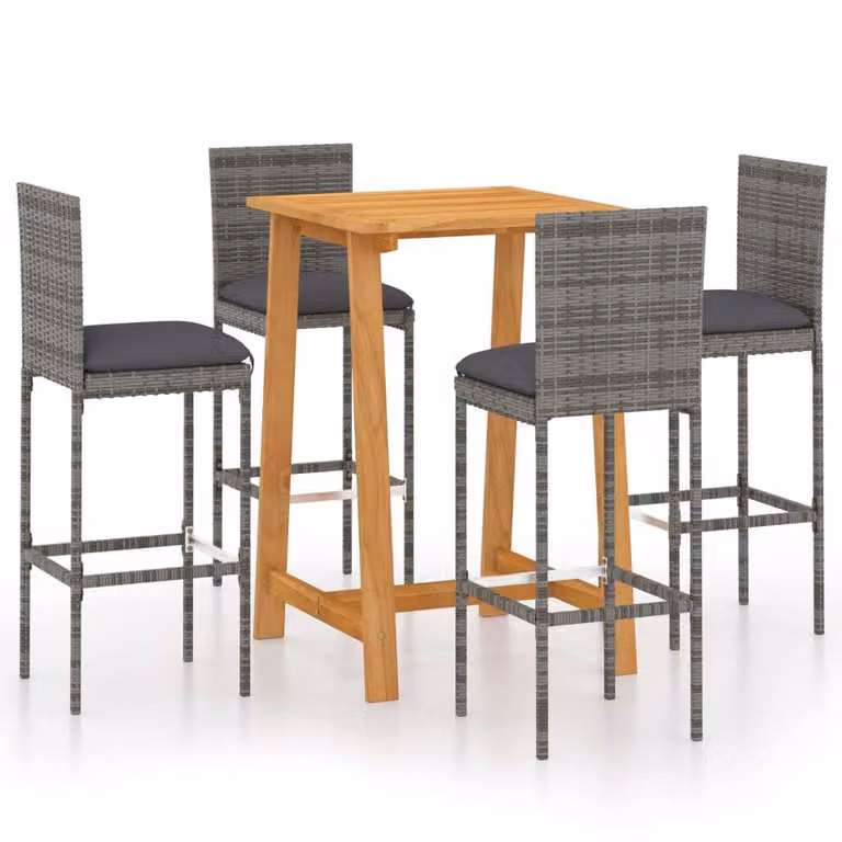 Set da Bar da Giardino 5pz con Cuscini Grigio