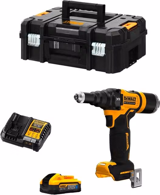 Rivettatrice DeWalt DCF403H1T Gialla con 1 batteria Powerstack da 5,0 Ah e sistema TSTAK II