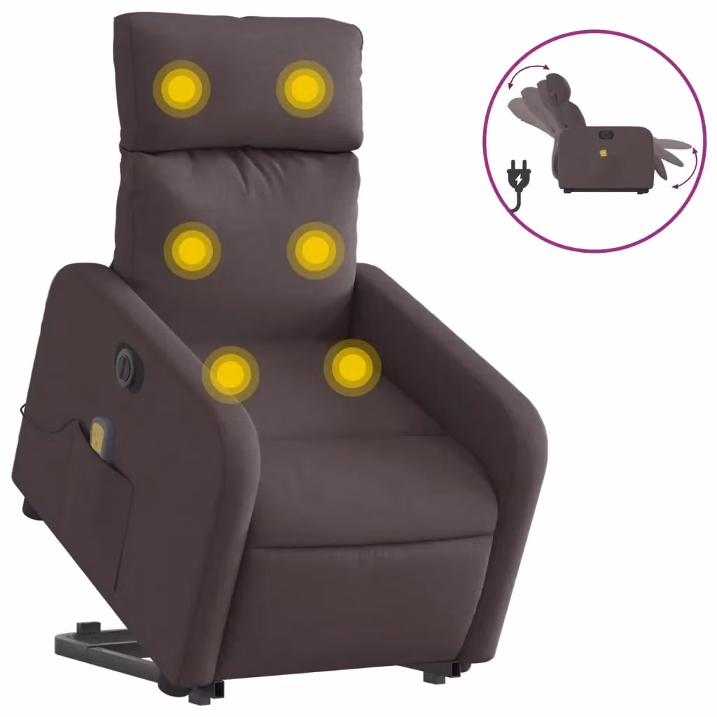 vidaXL Poltrona Alzapersona con Massaggio Elettrico in Tessuto Marrone Scuro – 2