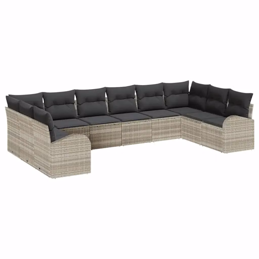 vidaXL Set Divano da Giardino 10 Pezzi in Polyrattan Grigio con Cuscini e Struttura in Acciaio Verniciato a Polvere – 2