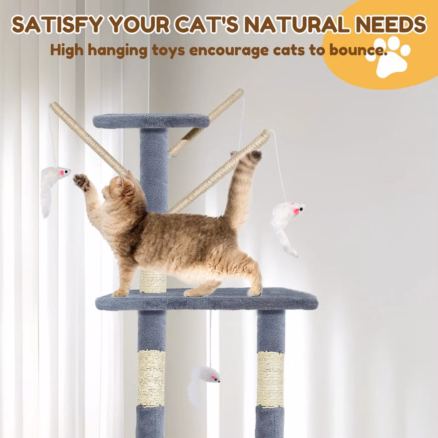 Albero per gatti da 140 cm - Torre per arrampicata - 4 livelli - Pali in sisal per graffiare - Scala, tana e piattaforma per riposare - Rivestito in peluche morbido - Grigio scuro