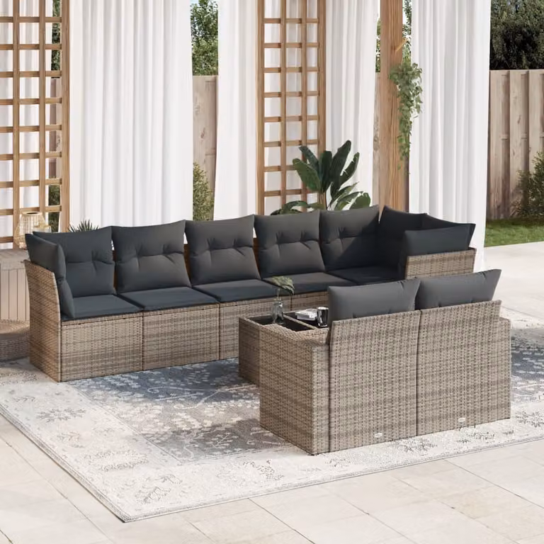 vidaXL Set Divano da Giardino a L in Polyrattan Grigio con Cuscini e Tavolino da Caffè