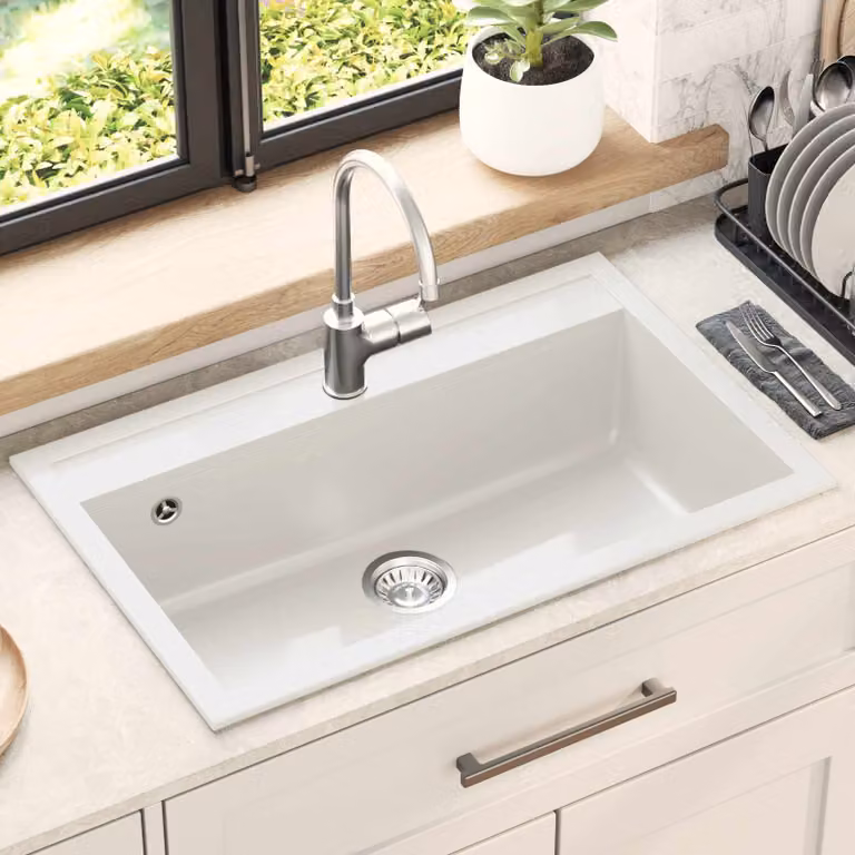 Lavello in granito vidaXL Bianco L: 79,5 cm x P: 50,5 cm