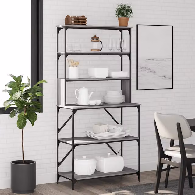 Scaffale da cucina e soggiorno vidaXL con 6 ripiani in legno e metallo, colore grigio, L 90 cm x P 40 cm x H 180 cm – 1
