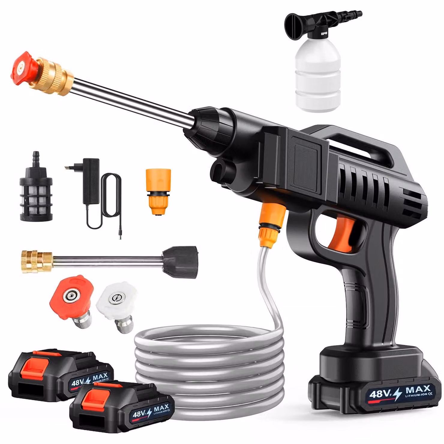 Idropulitrice a batteria - Pistola a spruzzo senza fili - Potenza: 1500 W - Sistema a 18 V - Include 2 batterie da 6000 mAh - Adatta per auto, casa e giardino