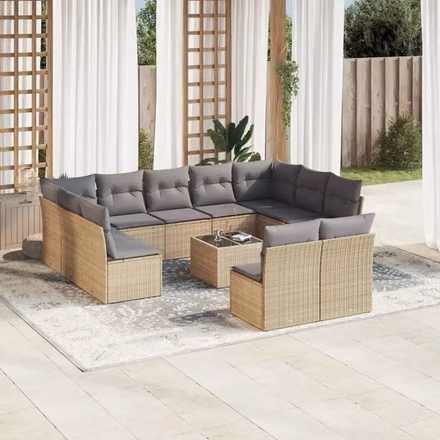 Set di divani da giardino VIDAXL in polyrattan con cuscini beige, composizione a L per 12 persone
