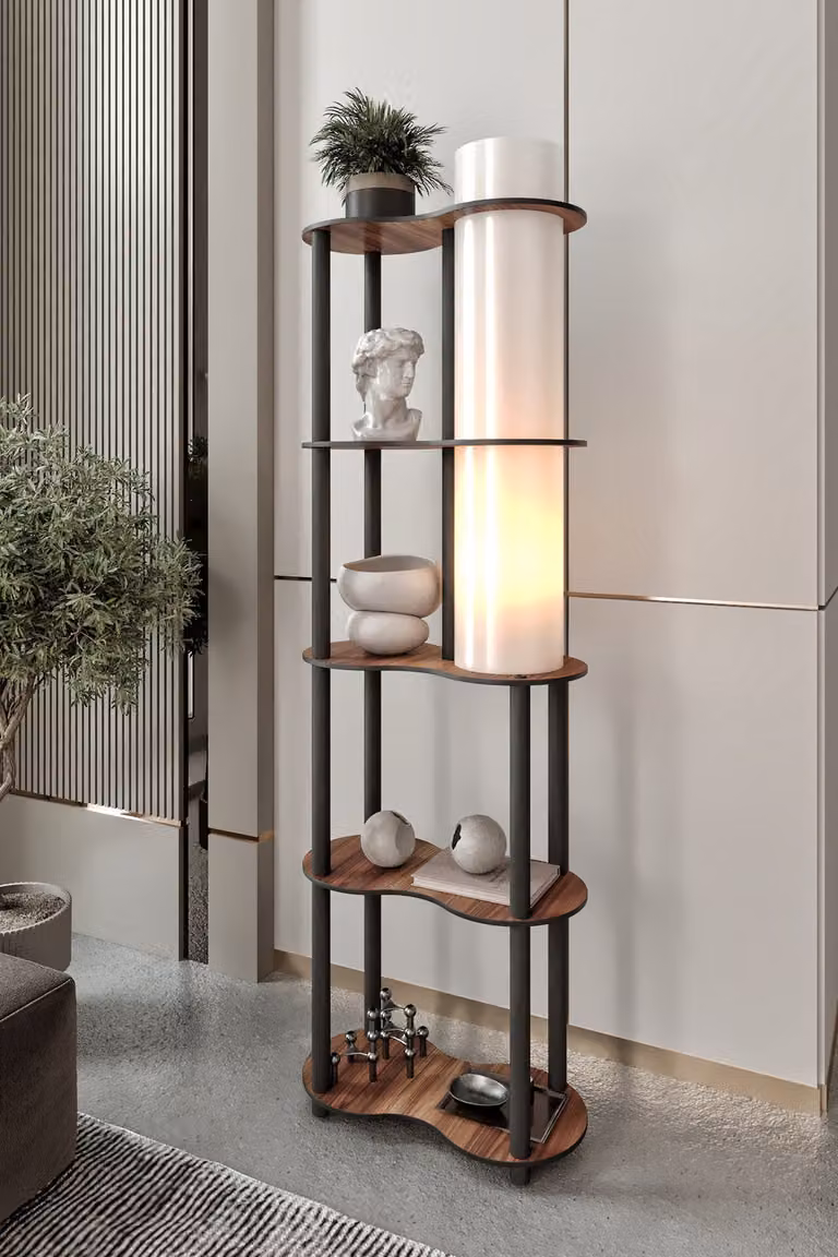 Opviq, moderna lampada da terra in carta craft e MDF, noce, altezza 140 cm, 1 x E27, max. 40 W, IP20, design elegante per soggiorni e uffici, lampadina non inclusa.