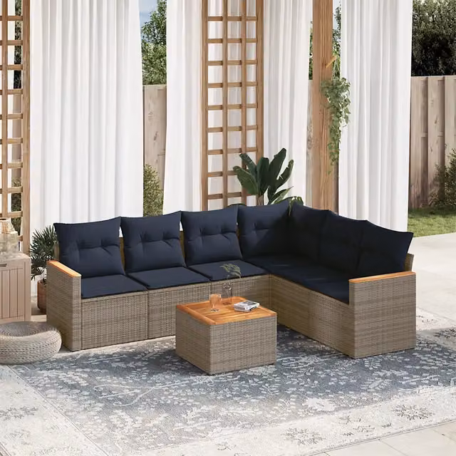 Set Divani da Giardino 7 pz con Cuscini Grigio in Polyrattan 3226012