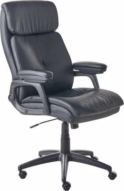 Sedia da ufficio executive BELIANI in ecopelle nera con seduta regolabile, rotazione a 360 gradi e braccioli, L: 66 cm, P: 66 cm, H: 121.5 cm – 1