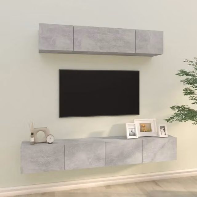 Set di mobili porta TV da 4 pezzi vidaXL in legno multistrato grigio opaco per il tuo soggiorno – 1