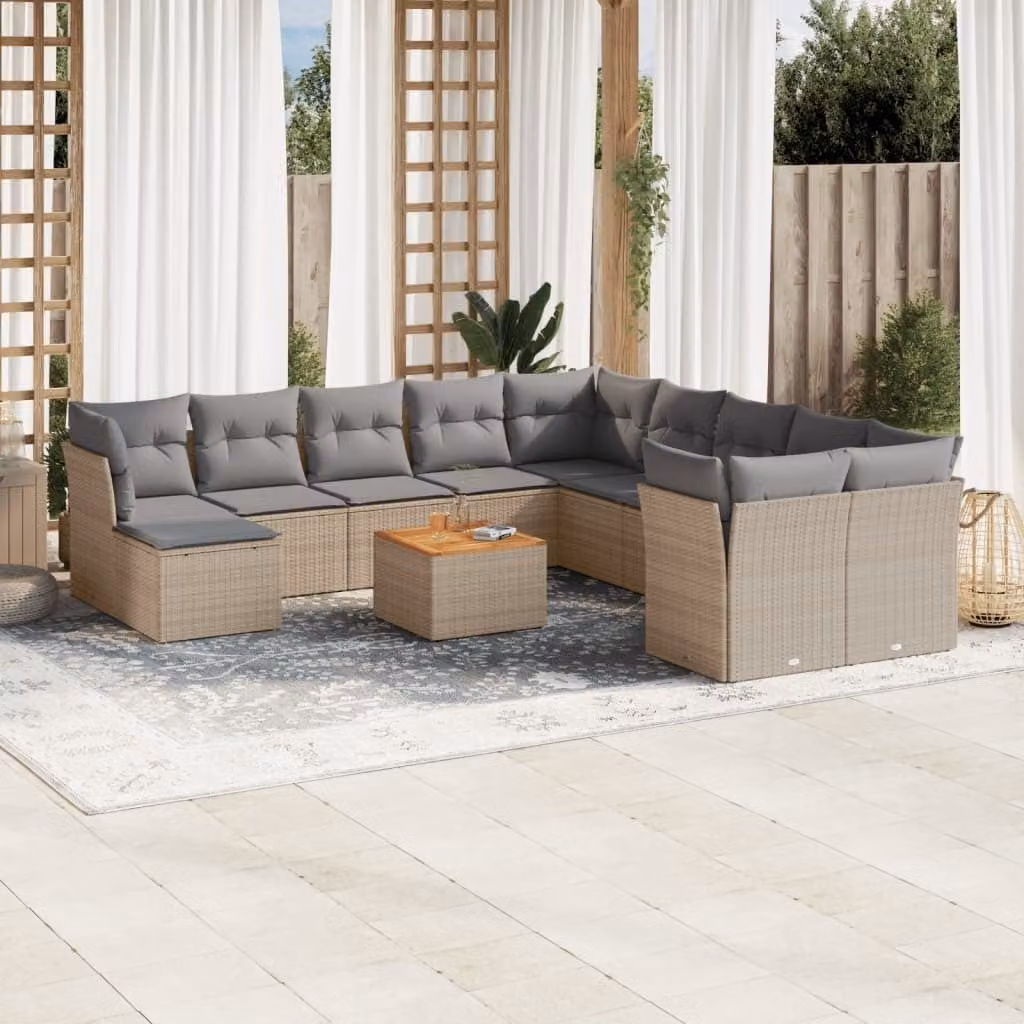 Maison Exclusive - Set Divano da Giardino 12 pz con Cuscini Beige Misto Polyrattan