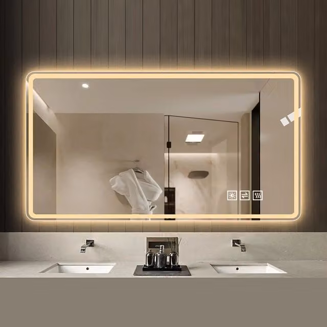 Specchio bagno led 60x100 cm senza cornice; specchio led dimmerabile con antiappannamento; 3 colori; vetro metallo; argento