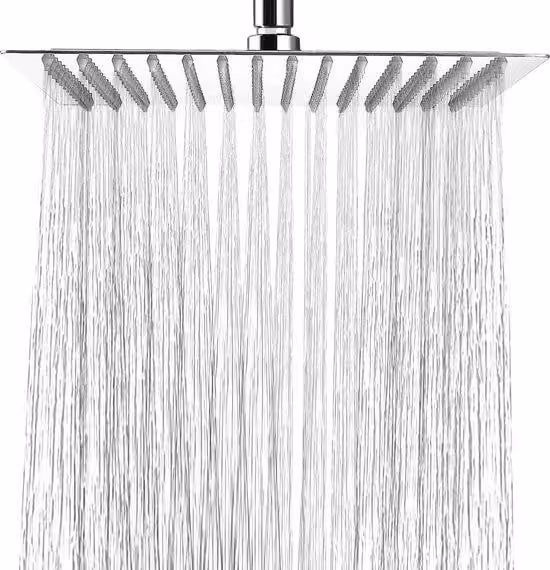 Soffione doccia a pioggia in acciaio inossidabile con getti in silicone anticalcare - 30 x 30 cm - effetto cromo spazzolato