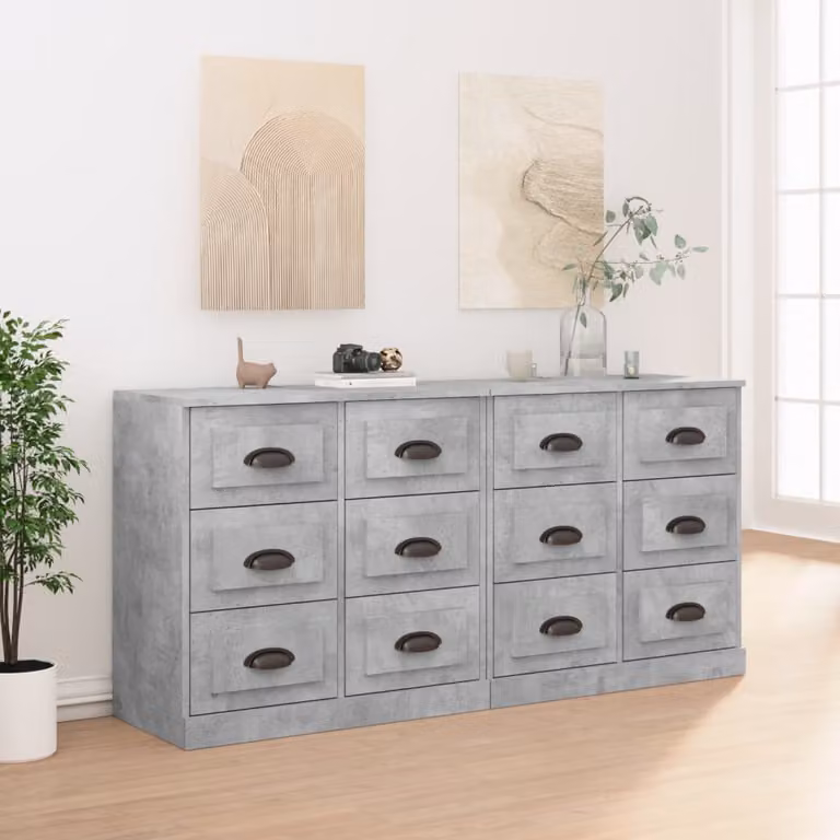 Set di 2 credenze vidaXL in legno multistrato grigio cemento, modello a parete