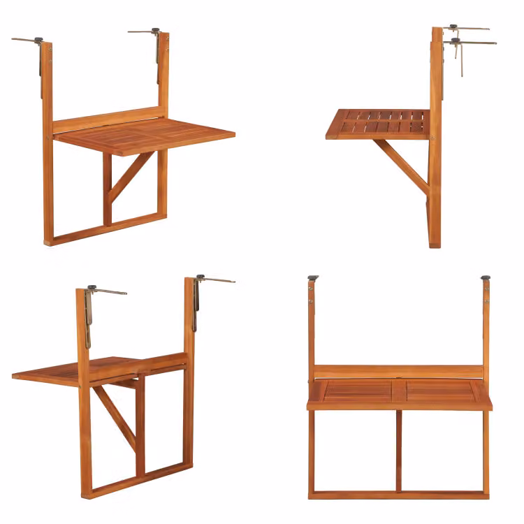 vidaXL Tavolo da balcone sospeso 64,5x44x80 cm in legno massiccio di acacia - Tavolo da balcone - Tavoli da balcone - Tavolo sospeso - Tavoli sospesi