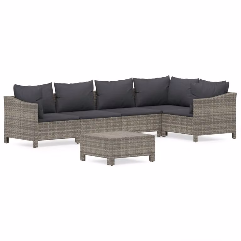 Set Divani da Giardino 6 pz con Cuscini in Polyrattan Grigio