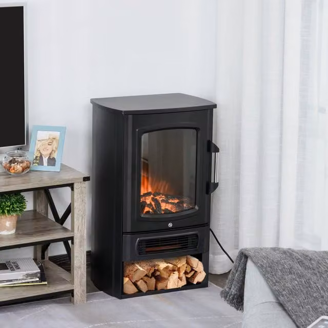 Camino elettrico freestanding WISHDOR con effetto fiamma realistico, termostato, 2000W, nero, L: 44,5 cm, P: 32,1 cm, H: 74 cm