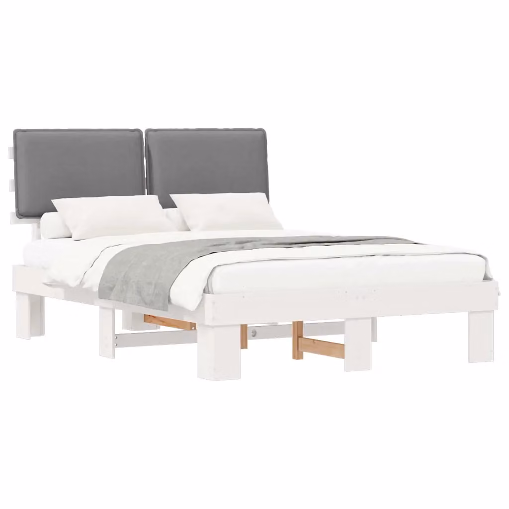 Letto con Testiera Rivestita vidaXL in Legno di Pino e Tessuto Grigio L/P/H: 140 x 200 cm – 2