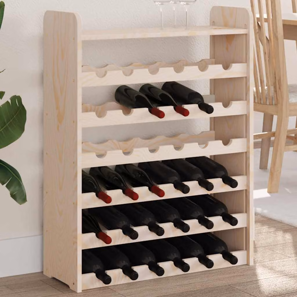 vidaXL Portavini in Legno di Pino Massello Rustico, Colore Marrone/Beige, L: 67,5 cm, P: 25,0 cm, H: 87,0 cm