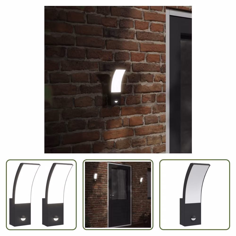 The Living Store Applique da esterno a LED con sensore 2 pezzi in alluminio pressofuso nero