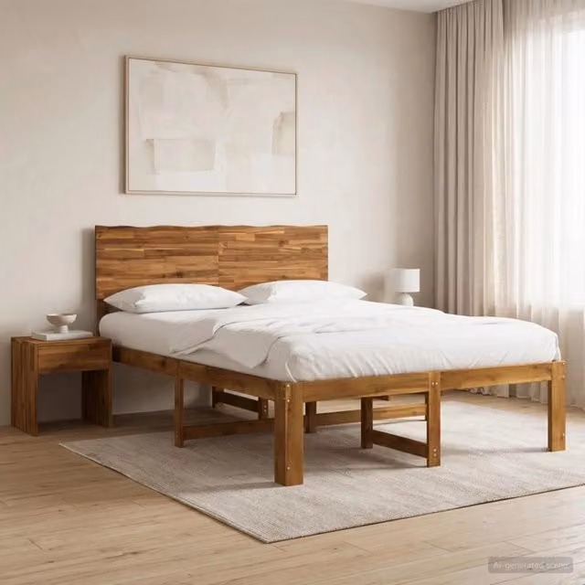 Letto matrimoniale con testiera ROSTOCK vidaXL in legno di acacia, colore marrone, L 140 x P 190 cm – 1