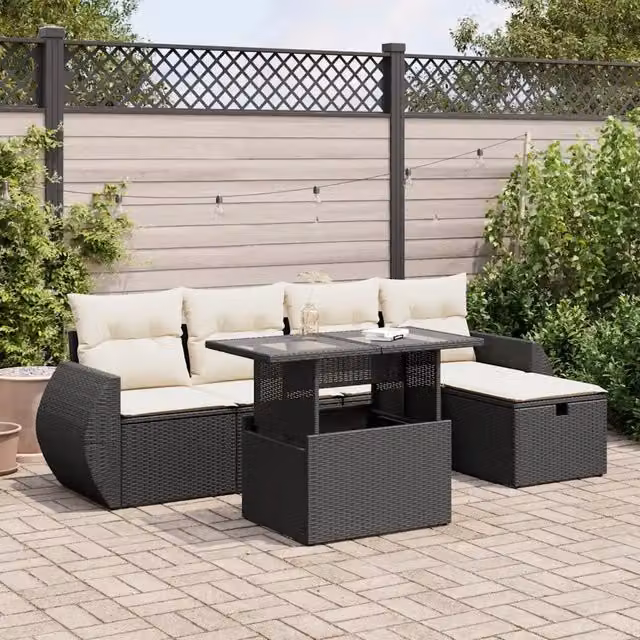 Set Divano da Giardino 6 pz con Cuscini Nero in Polyrattan 3327886