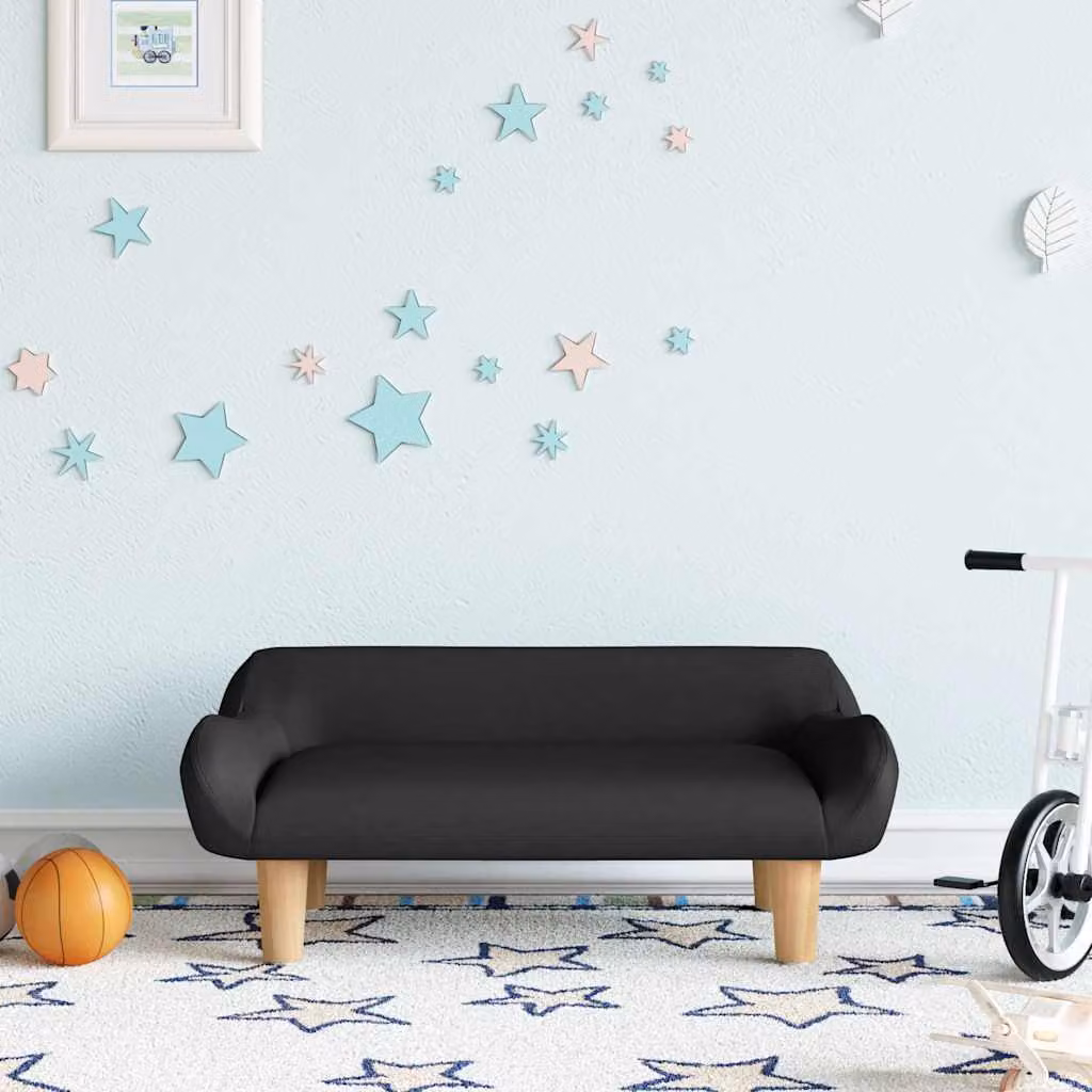 vidaXL Divano per Bambini Nero in Tessuto con Struttura in Legno di Pino L/P/H: 70 x 40 x 24 cm